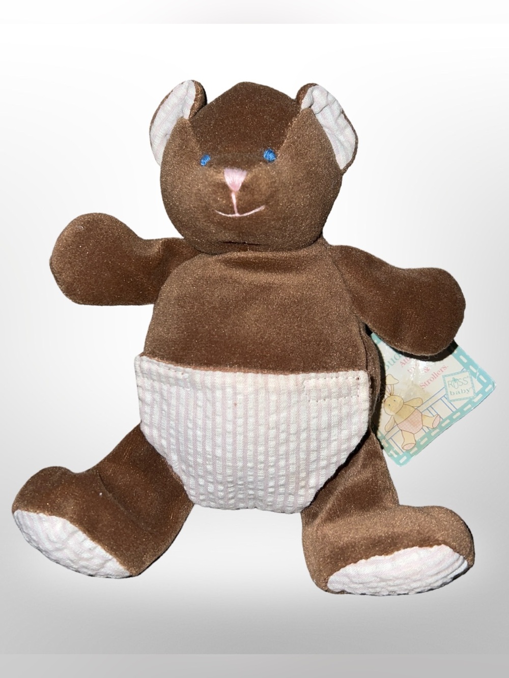 Russ Stroller Buddies brown Pink teddy bear  With Diaper Stuffed Baby Plush Toy